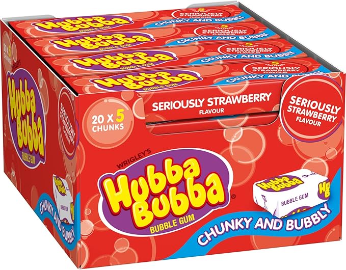 Hubba Bubba Seriously Strawberry Chewing Gum 100 Pieces | Bubble Gum Bulk Pack | saveandgo