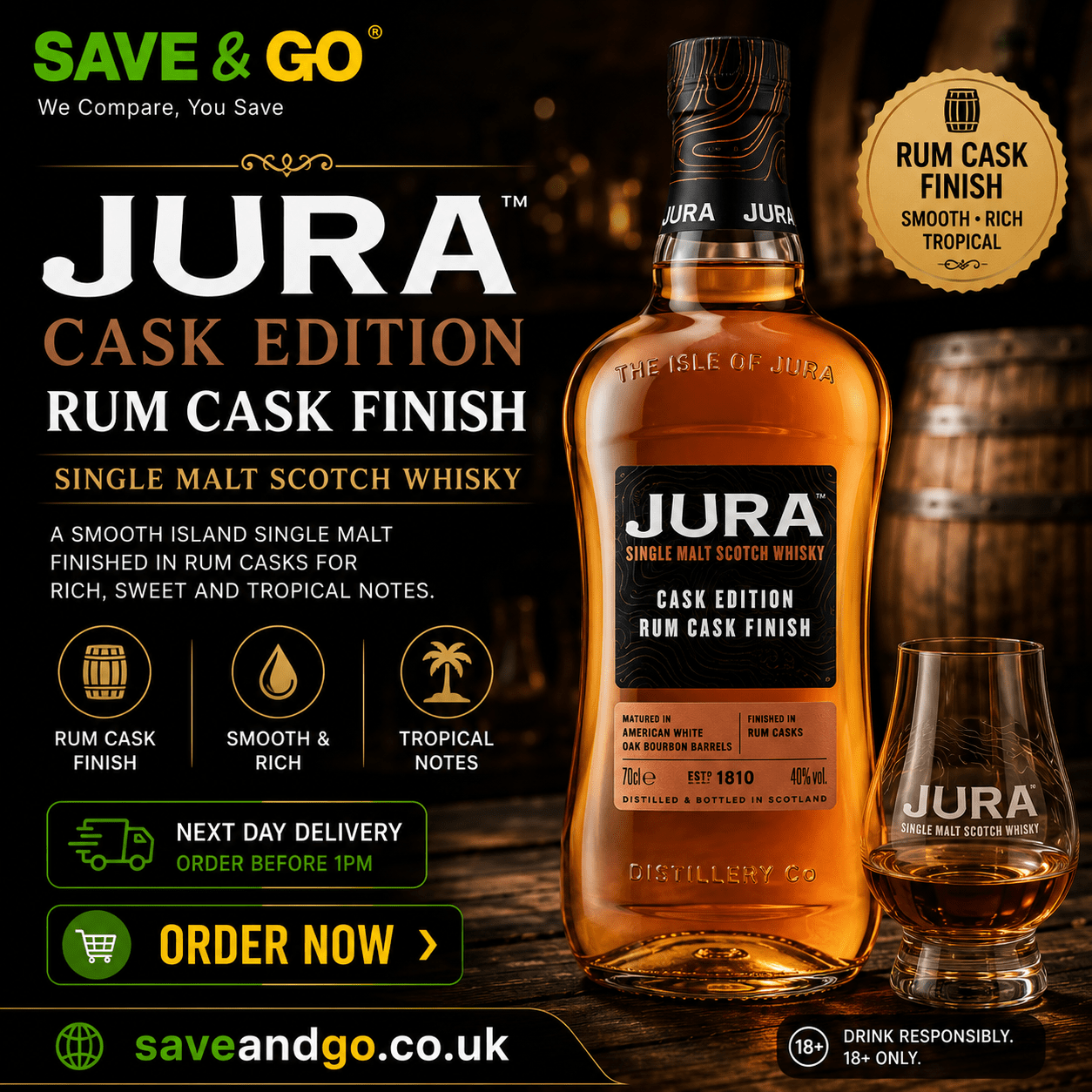 Jura Cask Edition Rum Cask Finish Single Malt Scotch Whisky 70cl | saveandgo