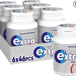 Wrigley’s Extra White Chewing Gum Classic Mint – 6 Bottles x 46 Pieces | Sugar Free Gum with Xylitol | Saveandgo