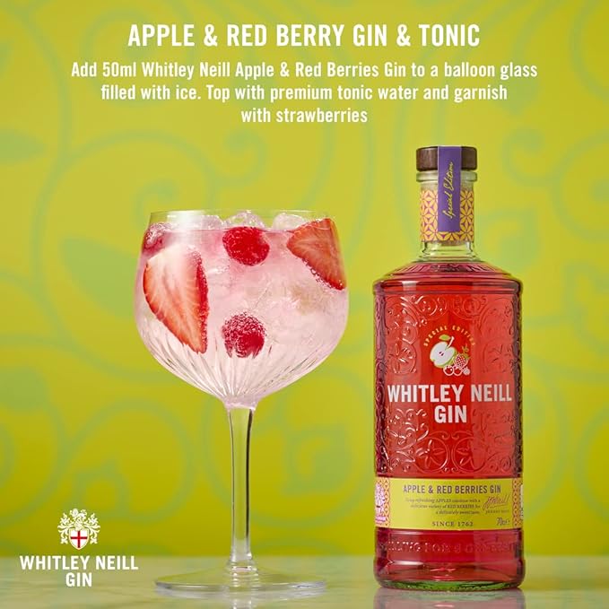 Whitley Neill Apple & Red Berries Gin 70cl | 41.3% ABV | Fruity London Dry Gin | saveandgo