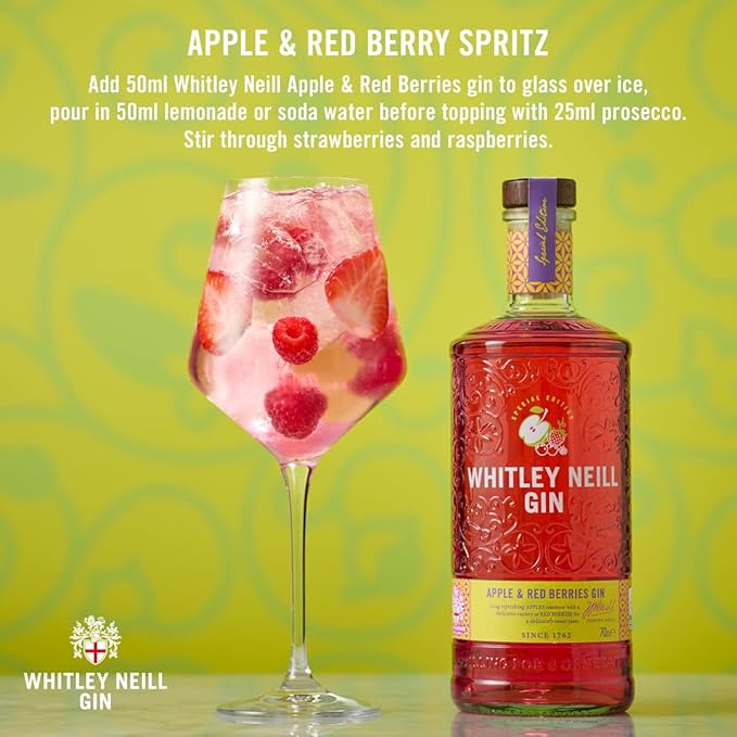 Whitley Neill Apple & Red Berries Gin 70cl | 41.3% ABV | Fruity London Dry Gin | saveandgo