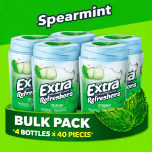 EXTRA Refreshers Spearmint Sugar-Free Chewing Gum Bulk Pack 4 Bottles x 40 Pieces saveandgo